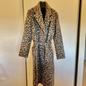 Animal Print Soft-Brushed Belted Coat, XL